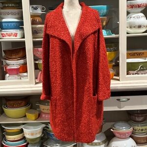 Eileen Fisher Alpaca, Wool & Silk Sweater Jacket in Rustic Red/Orange - Size 2X